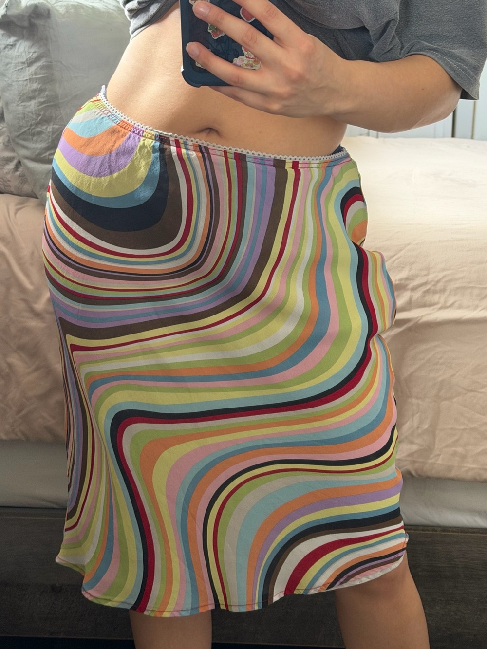 Esprit Vintage Y2K Multicolor Swirl Satin A Line Mini Skirt Size S 90s